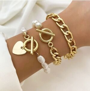 Elegant Gold & Pearl Bracelet Set